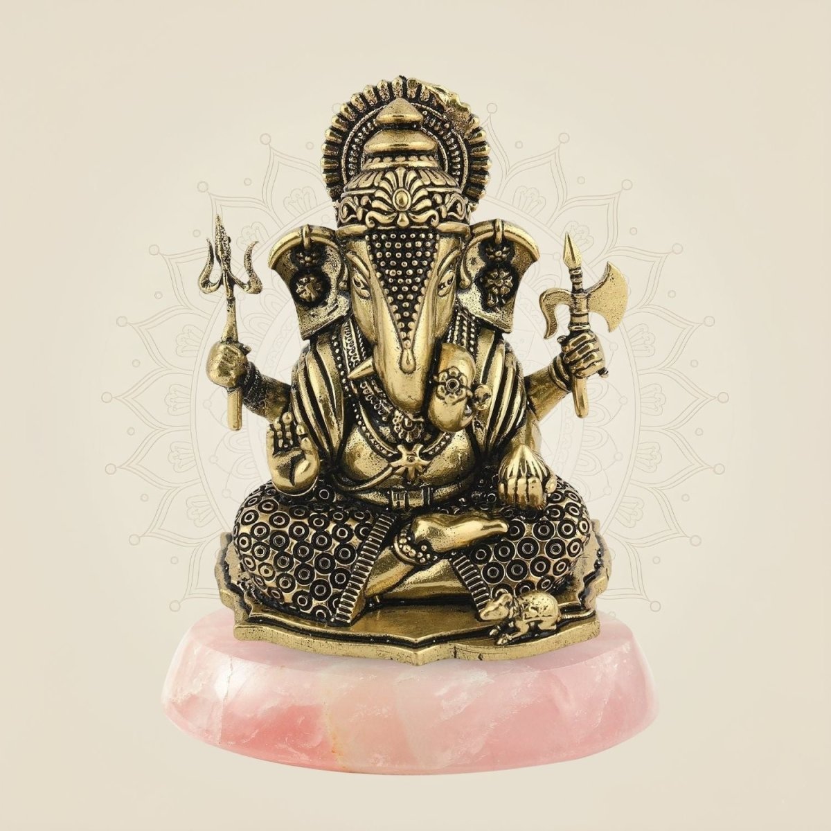 3" Blessing Sitting Ganesha Brass Idol on gemstone base
