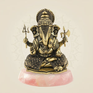 3" Blessing Sitting Ganesha Brass Idol on gemstone base