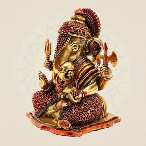 Sitting Ganesha Brass Statue for Pooja