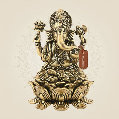 3" Brass Ganesha Idol – Seated on Lotus, Superfine Handcrafted & Lightweight