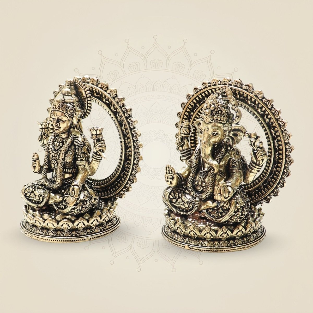 3" Brass Lakshmi Ganesha Idol & Statue for Wealth, Luck & Positive Energy - Luxeartisanship
