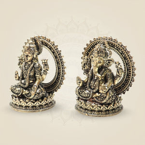 3" Brass Lakshmi Ganesha Idol & Statue for Wealth, Luck & Positive Energy - Luxeartisanship