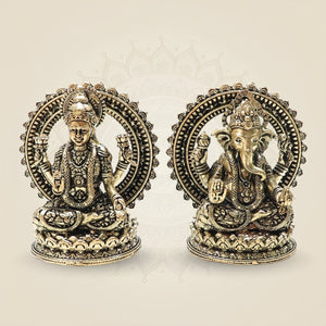 3" Brass Lakshmi Ganesha Idol & Statue for Wealth, Luck & Positive Energy - Luxeartisanship