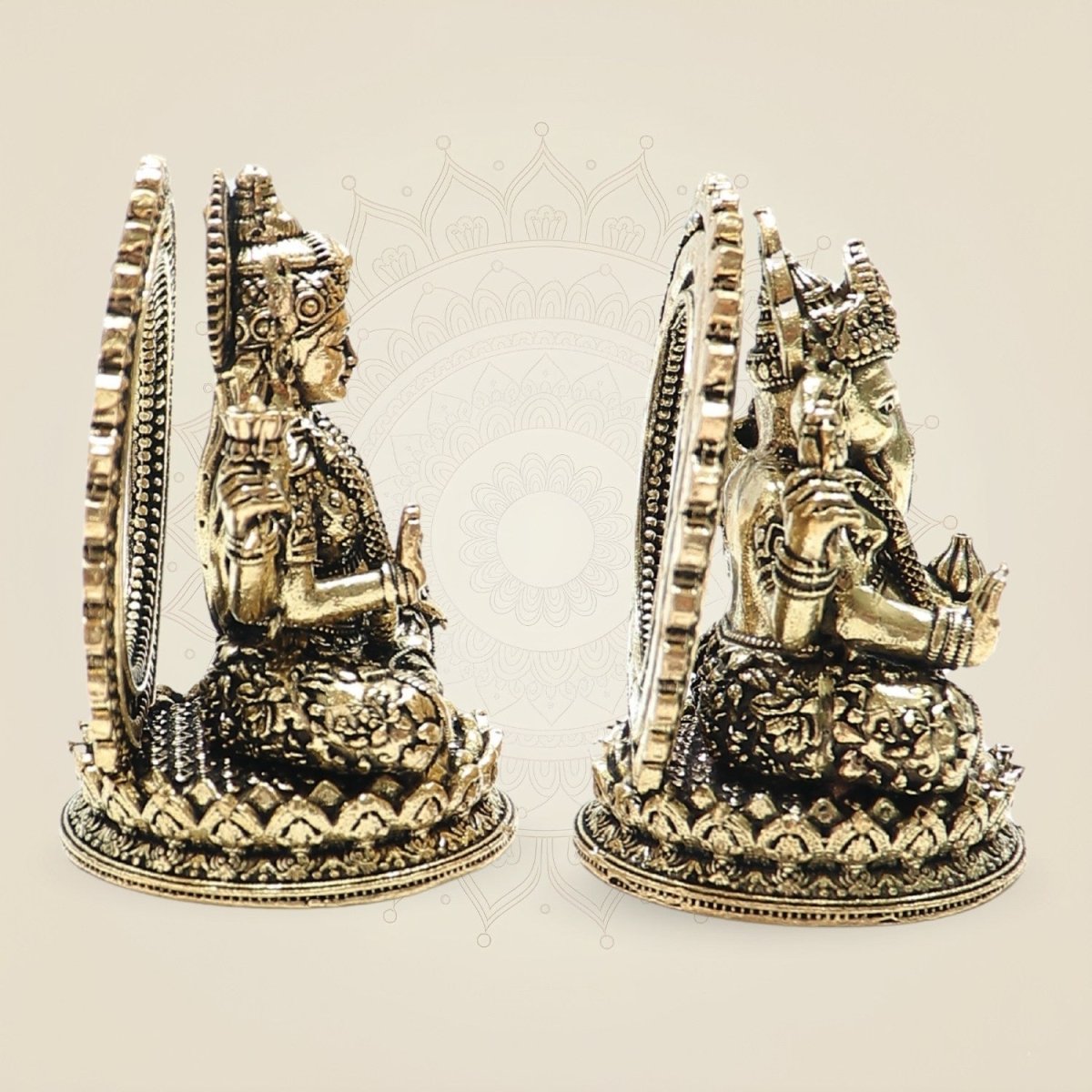 3" Brass Lakshmi Ganesha Idol & Statue for Wealth, Luck & Positive Energy - Luxeartisanship