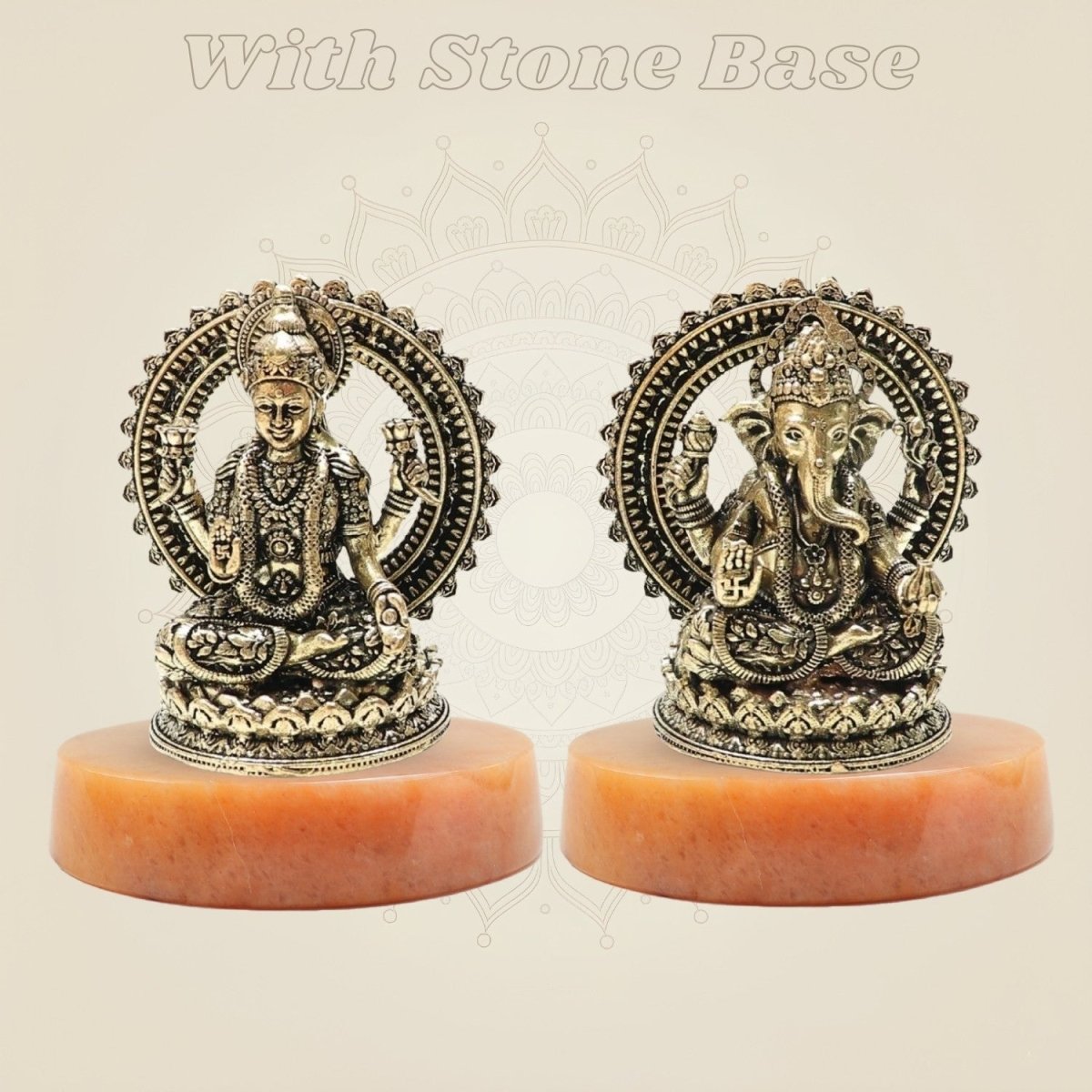 3" Brass Lakshmi Ganesha Idol & Statue for Wealth, Luck & Positive Energy - Luxeartisanship