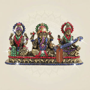 Brass Lakshmi Ganesha Saraswati Idol jewellery Stone Work