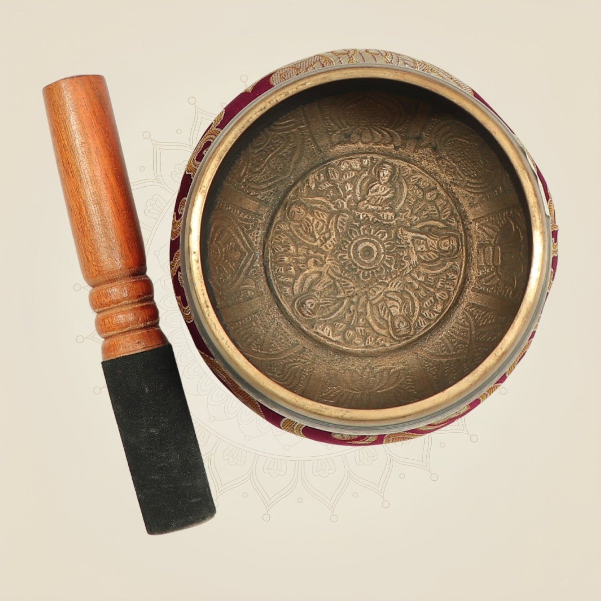 3" Brass Tibetan Healing Sound Meditation Bowl Set with Cushion - Luxeartisanship