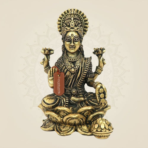 3" Goddess Lakshmi Bronze Idol – Wealth & Prosperity Murti for Home