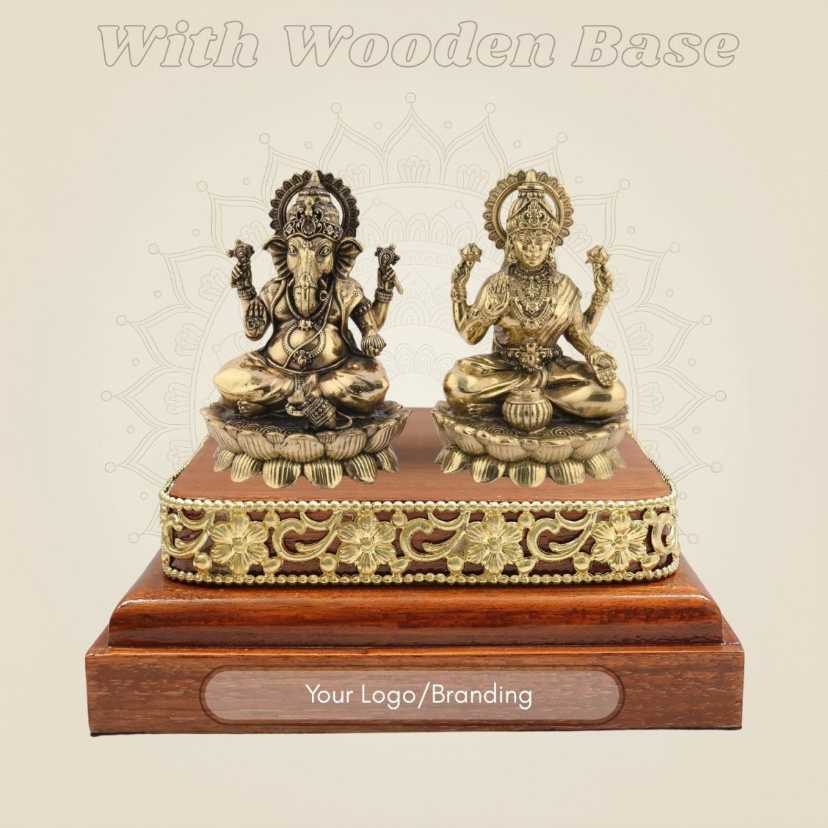 Lakshmi Ganesh Brass Idol on Wooden Base