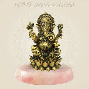 3" Lord Ganesha Bronze Idol with gemstone base