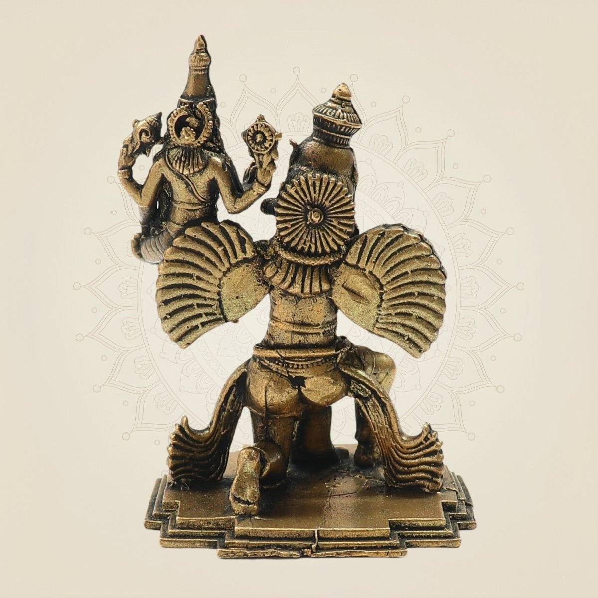 3" Panchaloha Vishnu–Lakshmi on Garuda Bronze Idol – Detailed Craft Art - Luxeartisanship