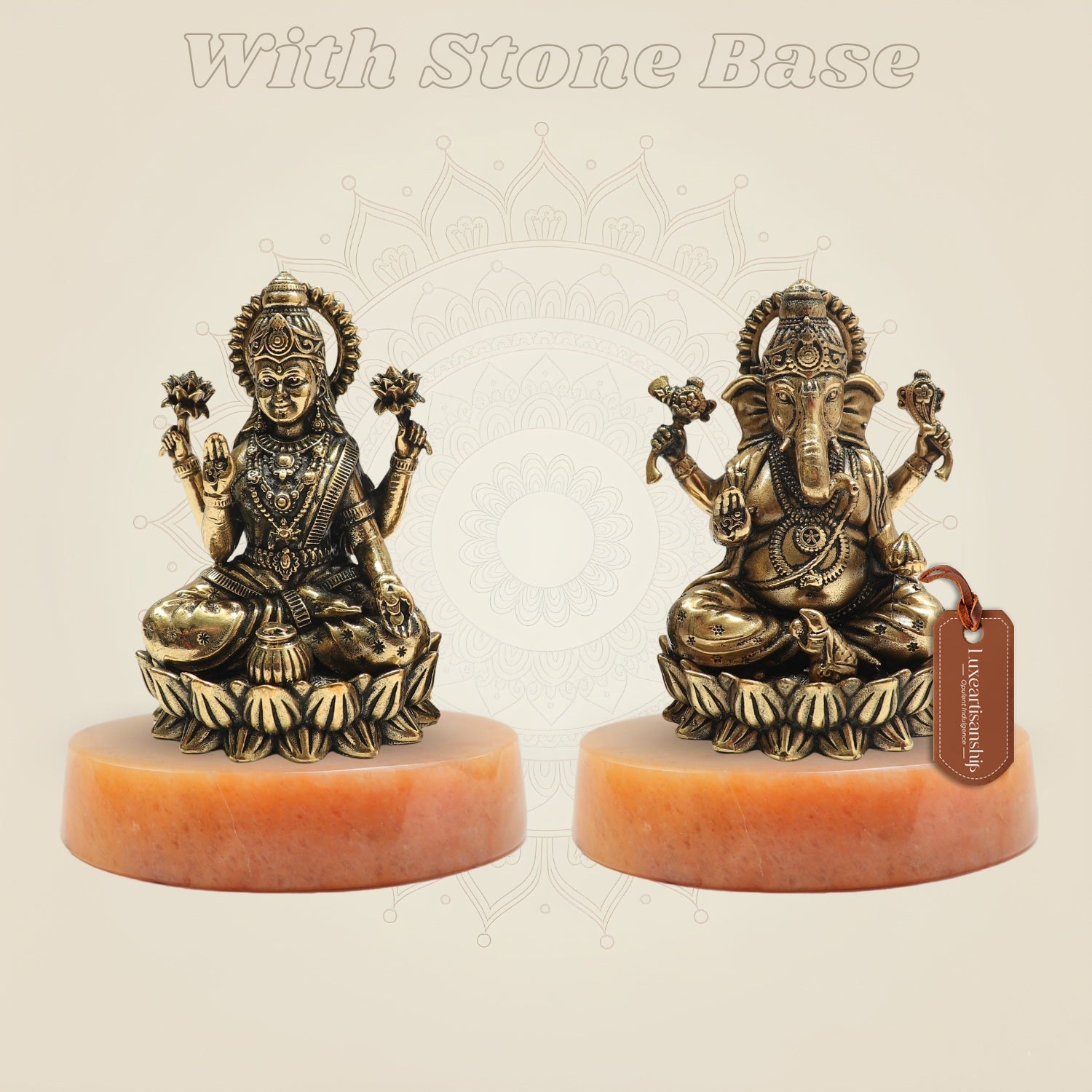 Brass Laxmi Ganesh murti on gemstone base