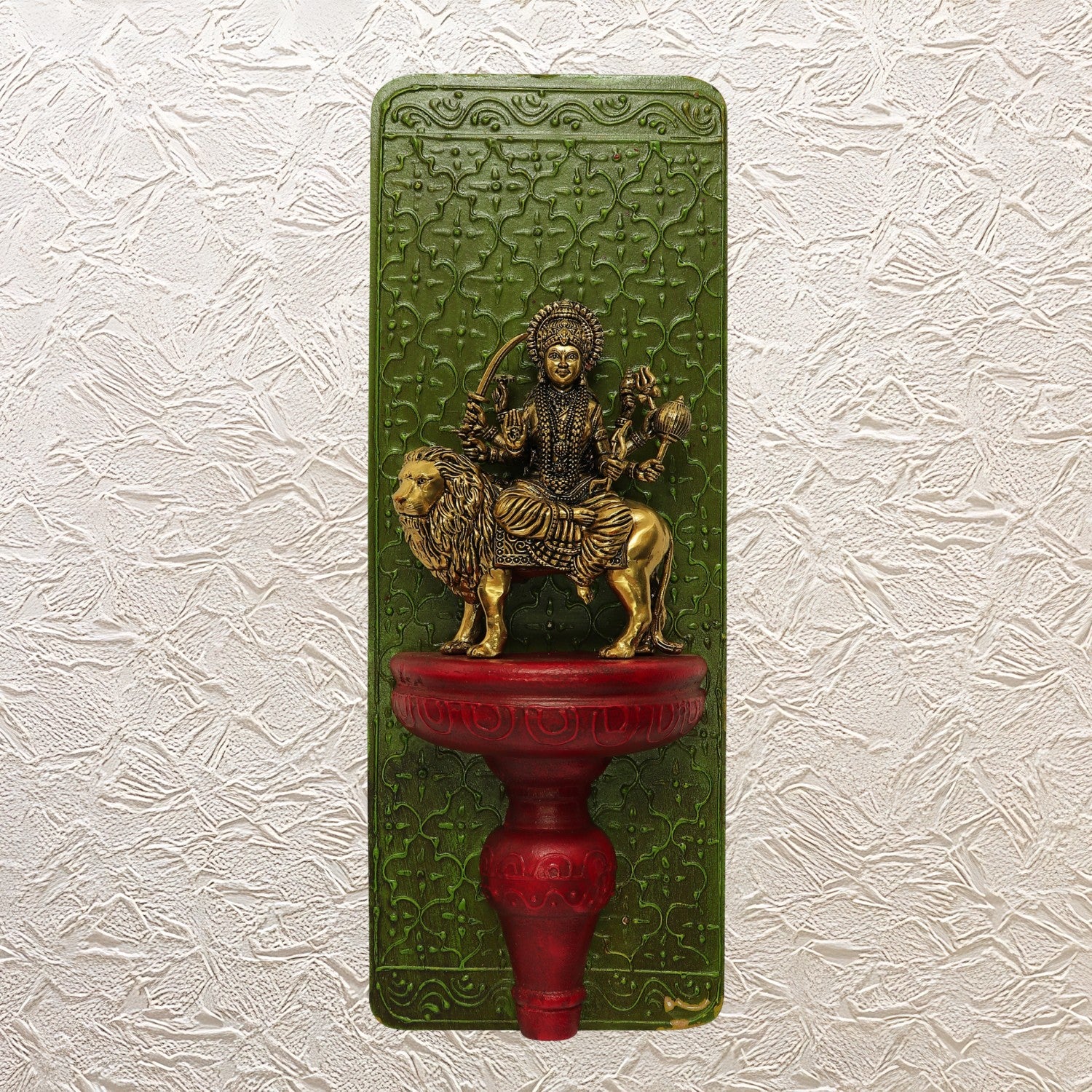 16" Handmade Brass Durga Maa Idol with Elegant Wooden Wall Frame