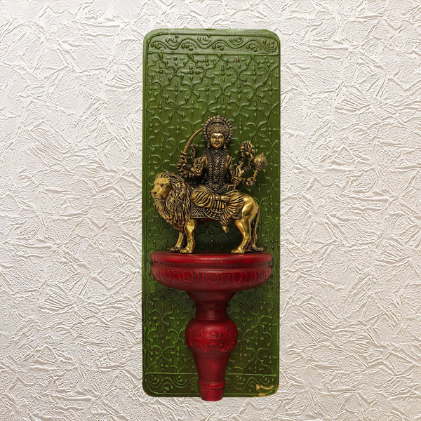 16" Handmade Brass Durga Maa Idol with Elegant Wooden Wall Frame