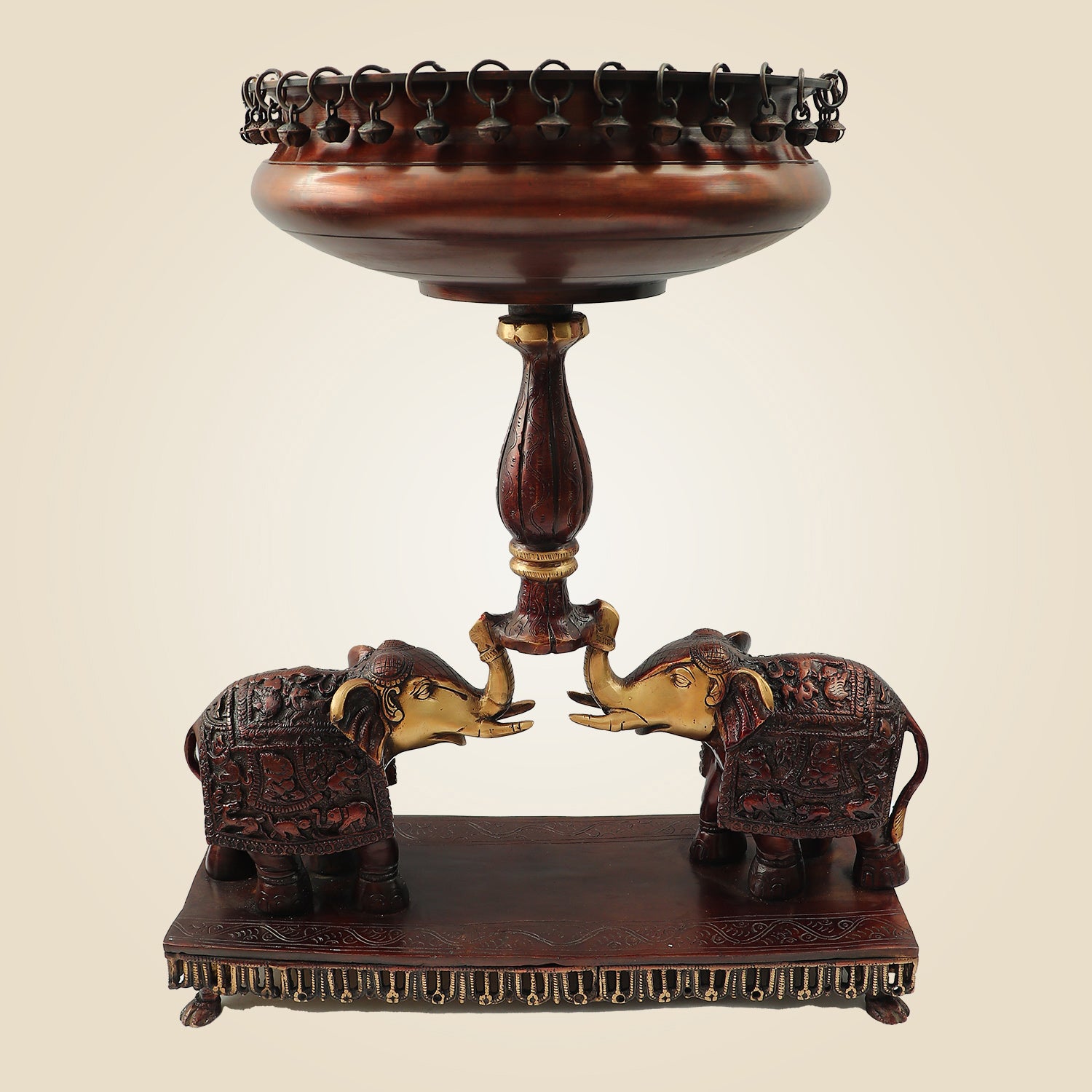 Brass Urli with Elephant Stand – 21" Handcrafted Décor for Festive Spaces