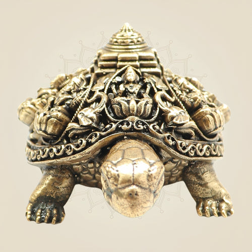 Brass Superfine Ashtalakshmi Shree Yantra Tortoise Idol for Vastu 2"