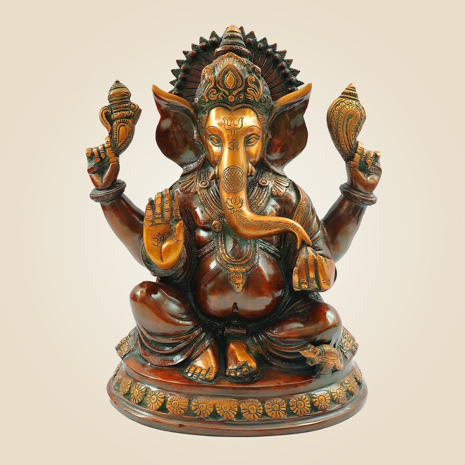 Brass Blessing Lord Ganesha Statue 12" – Handmade Spiritual Temple Idol