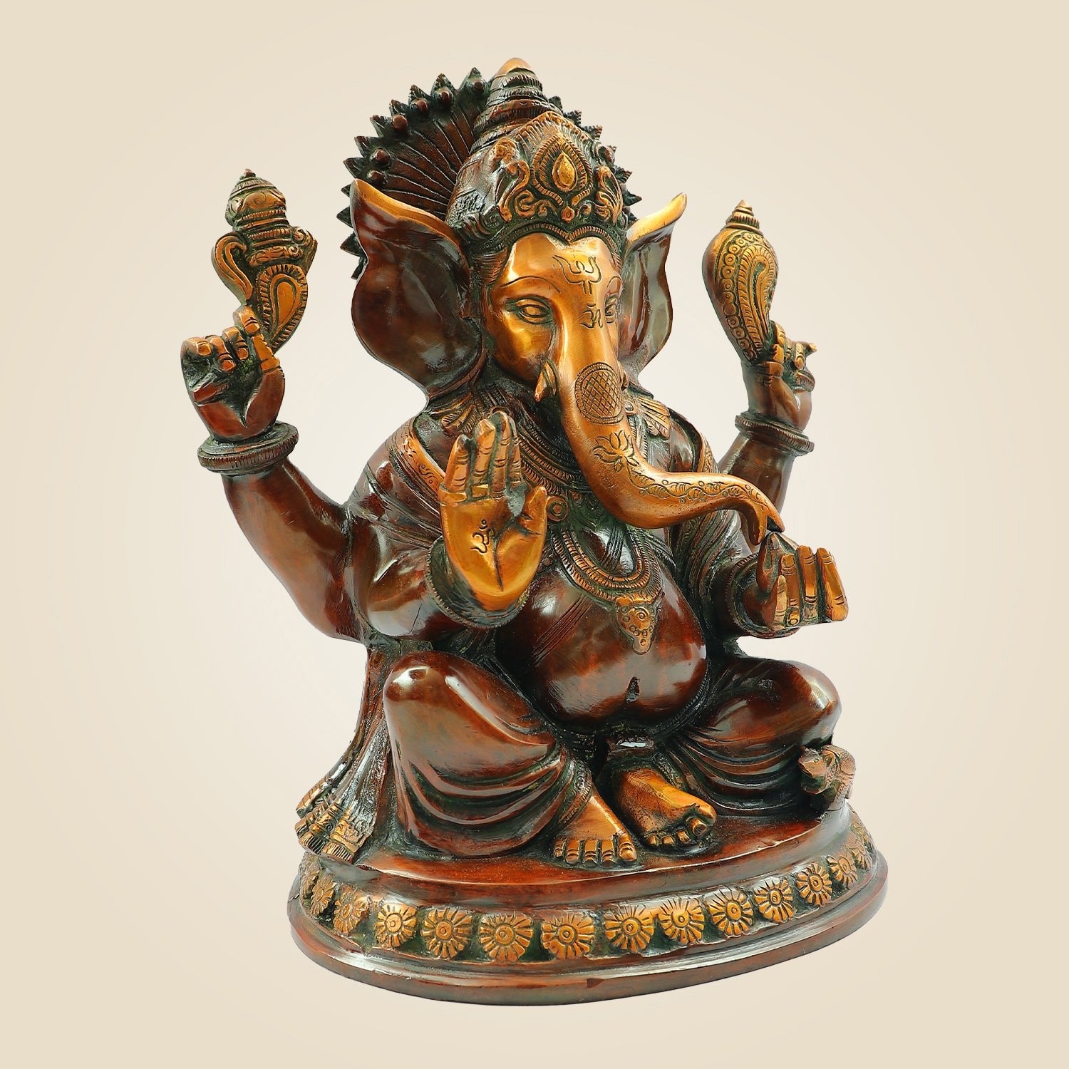 Brass Blessing Lord Ganesha Statue 12" – Handmade Spiritual Temple Idol