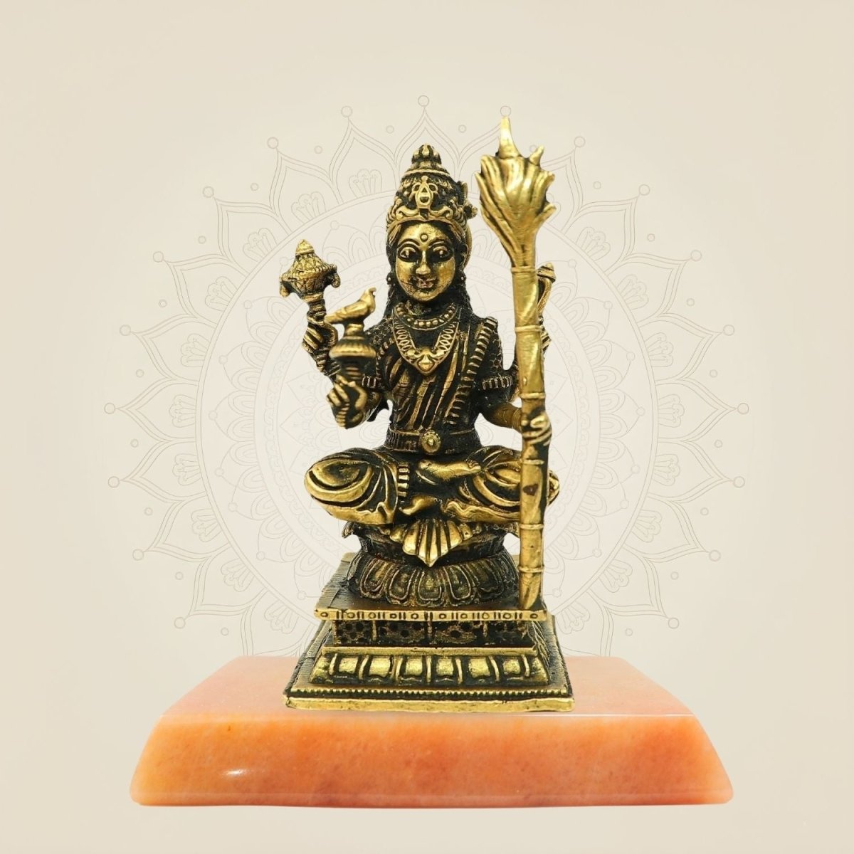 Bronze Tripura Sundari Murti or Lalita Devi with gemstone base