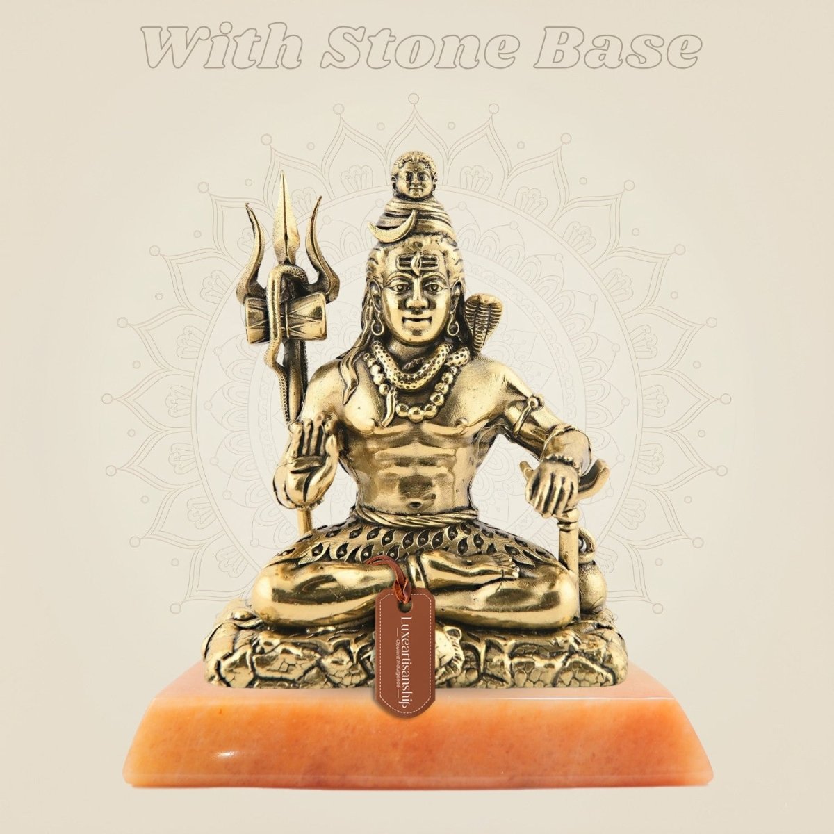 Small Size Brass Shiva in Meditation Statue on Stone Base