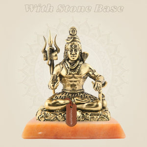 Small Size Brass Shiva in Meditation Statue on Stone Base