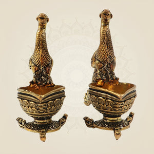 3.25" Peacock with Brass Diya for Temple, Home & Festive Lighting - Luxeartisanship