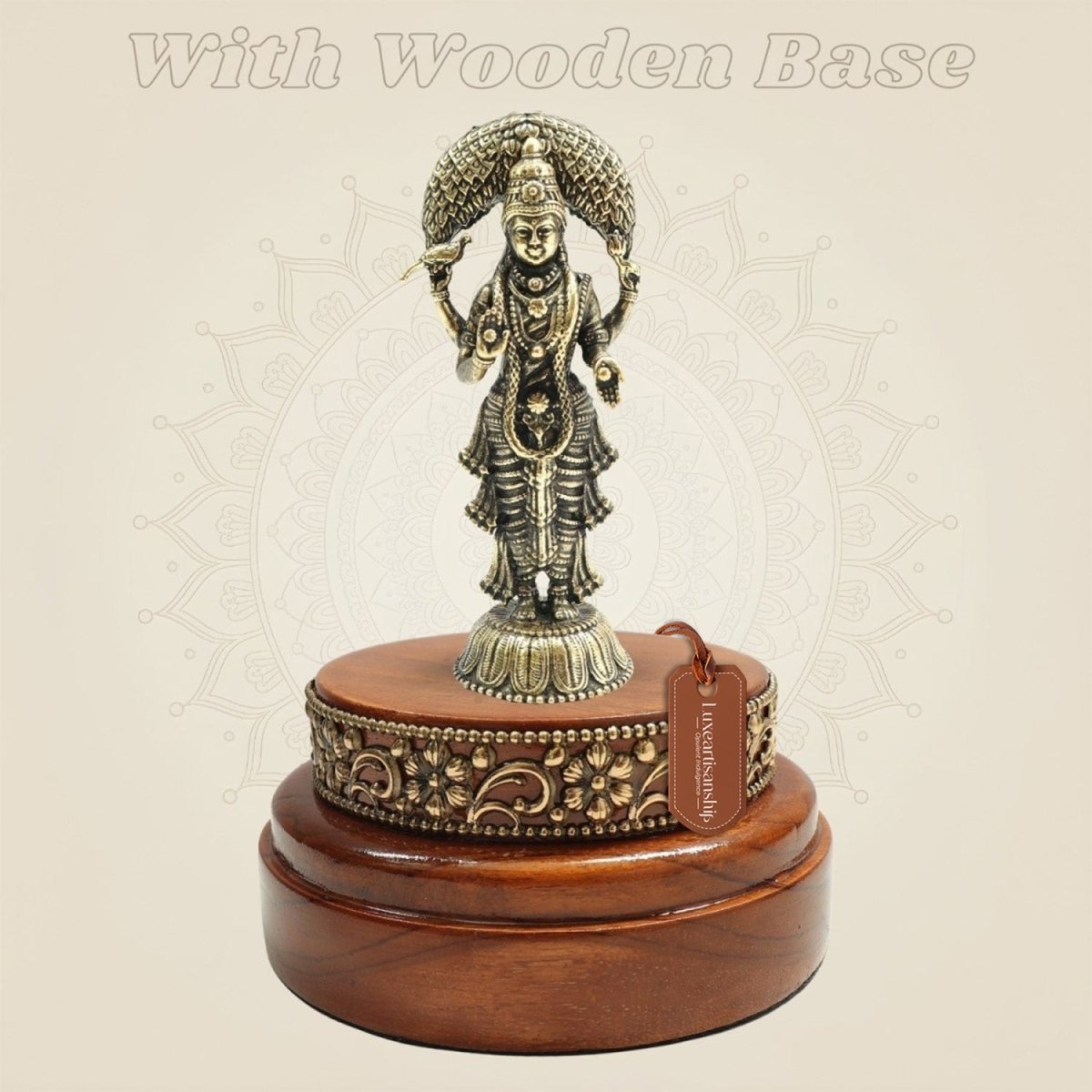 3.25" Vasavi Kanyaka Parameshwari Devi Brass Idol on Wooden Stand - Luxeartisanship