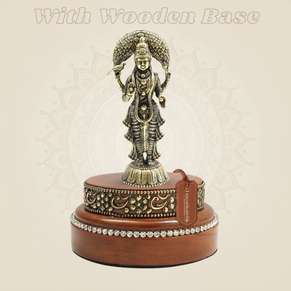 3.25" Vasavi Kanyaka Parameshwari Devi Brass Idol on Wooden Stand - Luxeartisanship