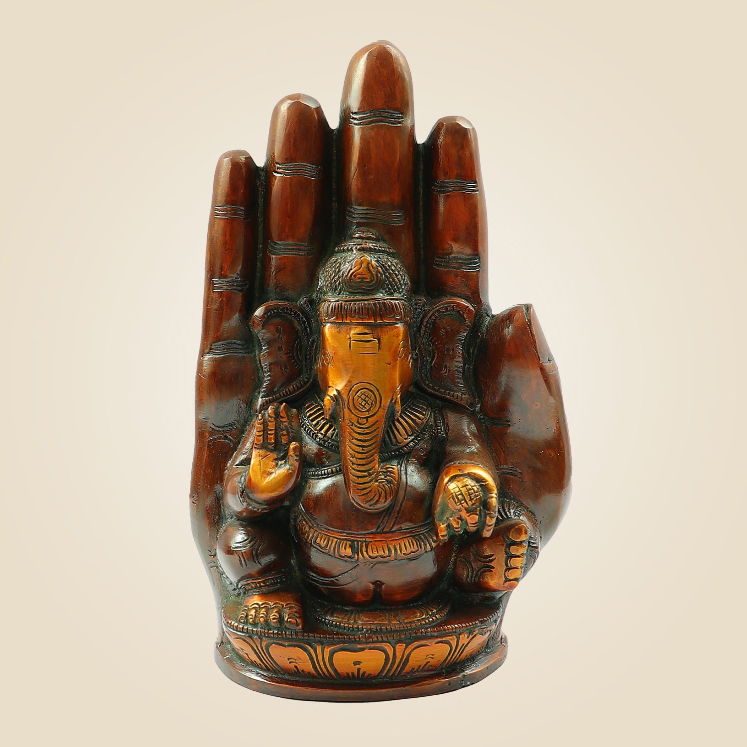 Divine Brass Ganesh Murti 9" Embossed on Hand Design for Puja & Home Decor