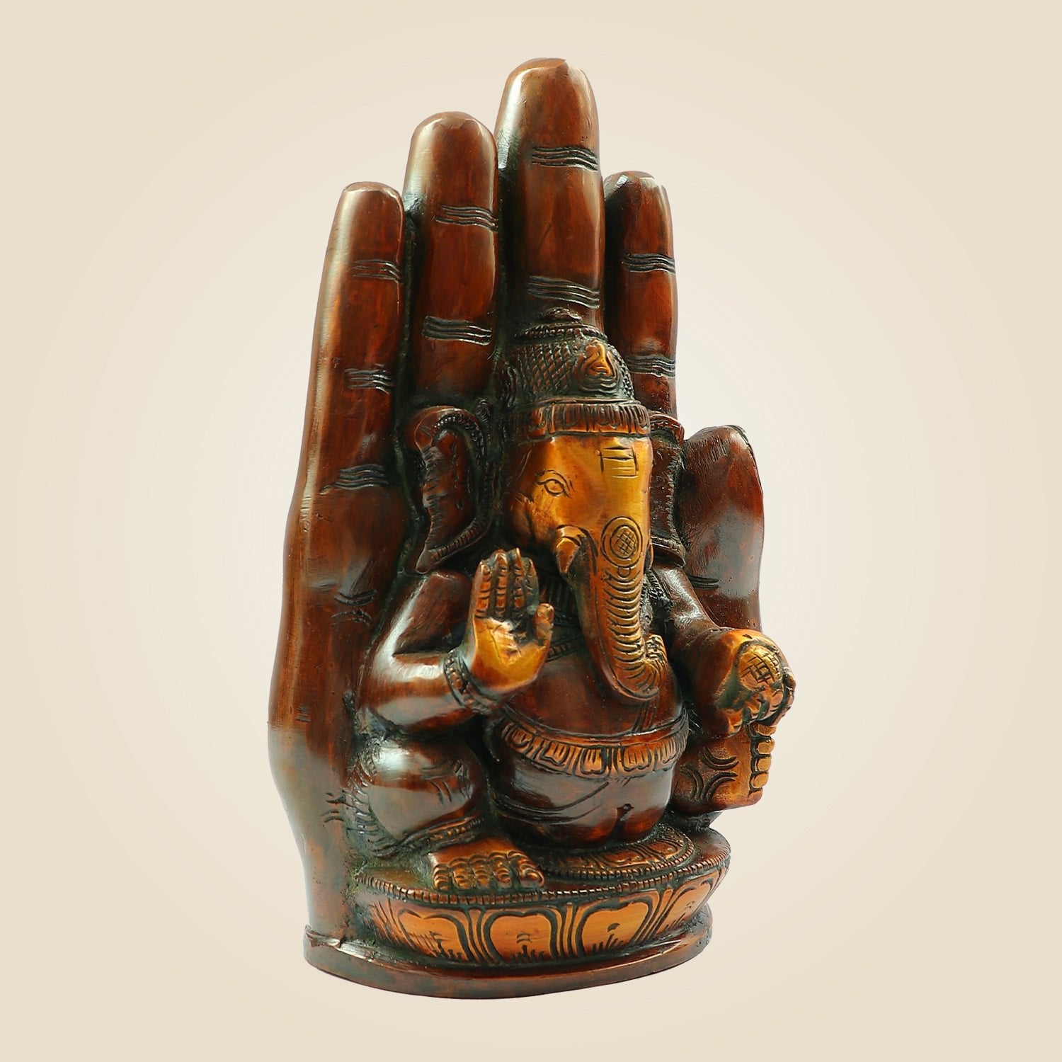 Divine Brass Ganesh Murti 9" Embossed on Hand Design for Puja & Home Decor