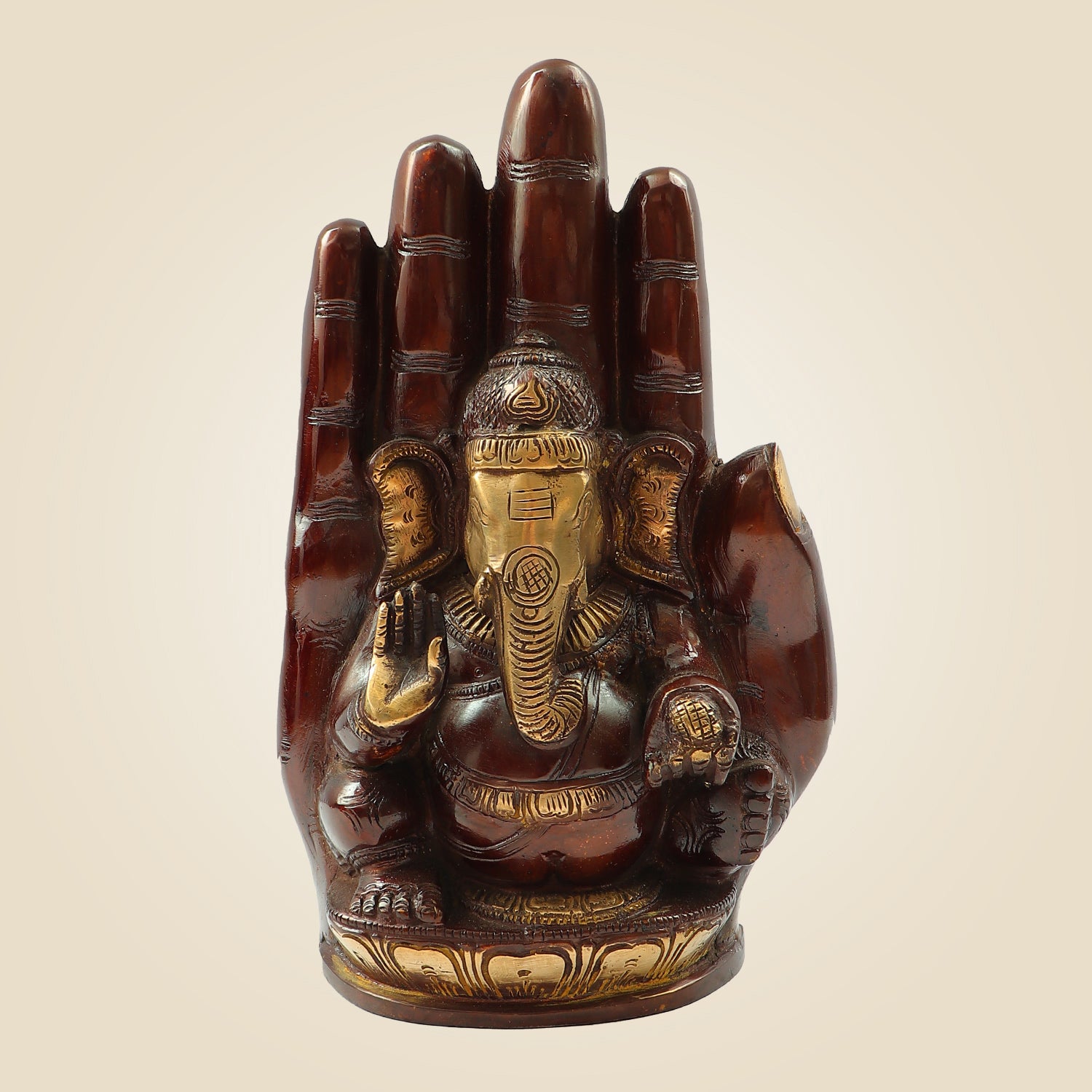 9" Brass Ganesha Idol Embossed on Hand – Divine Ganesh Murti for Home & Gifts