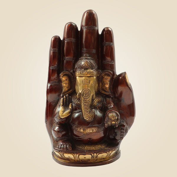 9" Brass Ganesha Idol Embossed on Hand – Divine Ganesh Murti for Home & Gifts