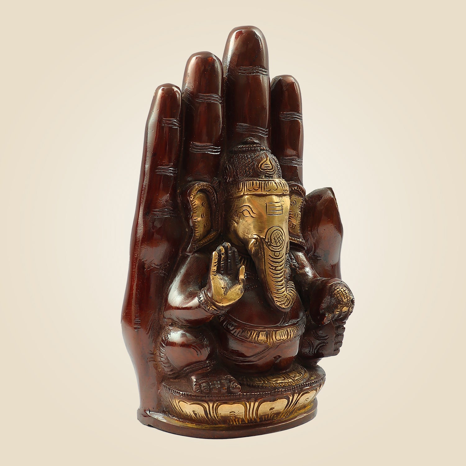 9" Brass Ganesha Idol Embossed on Hand – Divine Ganesh Murti for Home & Gifts