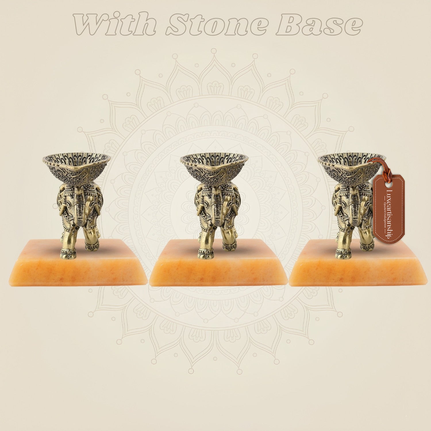 Brass Elephant Diya with stone base