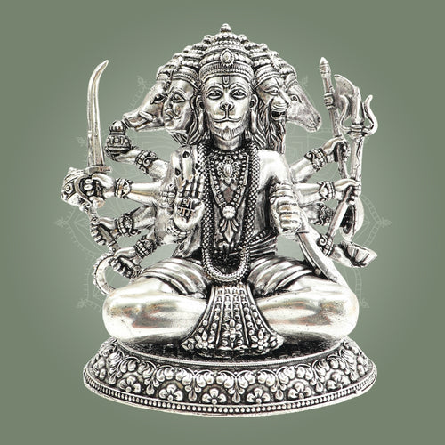 Silver Plated Panchmukhi Hanuman Brass Idol – Superfine Murti - 5"