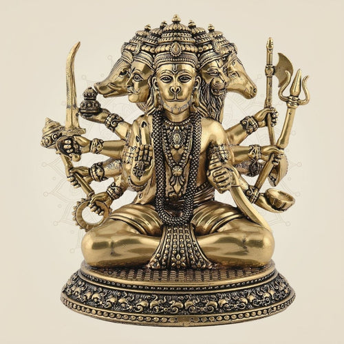 3.5" Brass Panchmukhi Hanuman Idol • Superfine Finish - Vastu Protector Murti