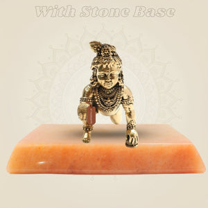 3.5" Pure Brass Laddu Gopal Idol - Handcrafted Bal Gopal Murti for Pooja & Decor - Luxeartisanship