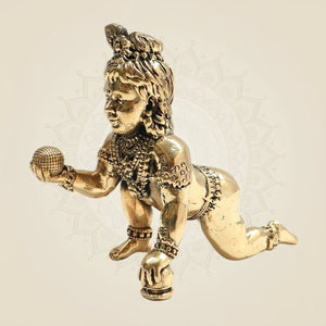 3.5" Pure Brass Laddu Gopal Idol - Handcrafted Bal Gopal Murti for Pooja & Decor - Luxeartisanship