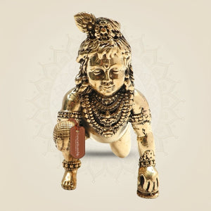 3.5" Pure Brass Laddu Gopal Idol - Handcrafted Bal Gopal Murti for Pooja & Decor - Luxeartisanship