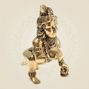 3.5" Pure Brass Laddu Gopal Idol - Handcrafted Bal Gopal Murti for Pooja & Decor - Luxeartisanship