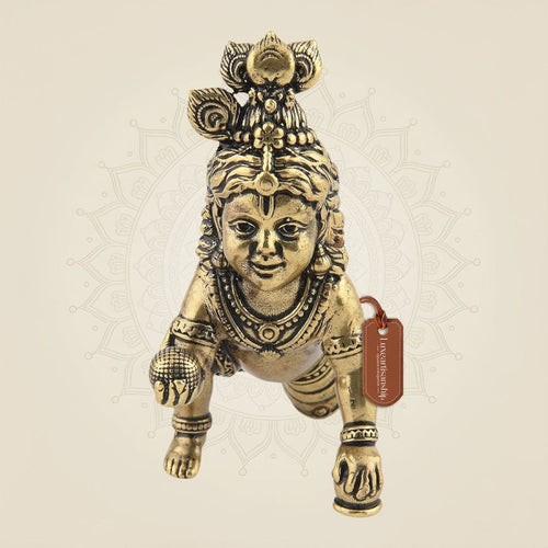 3.5" Pure Brass Laddu Gopal Idol - Handcrafted Bal Gopal Murti for Pooja & Decor