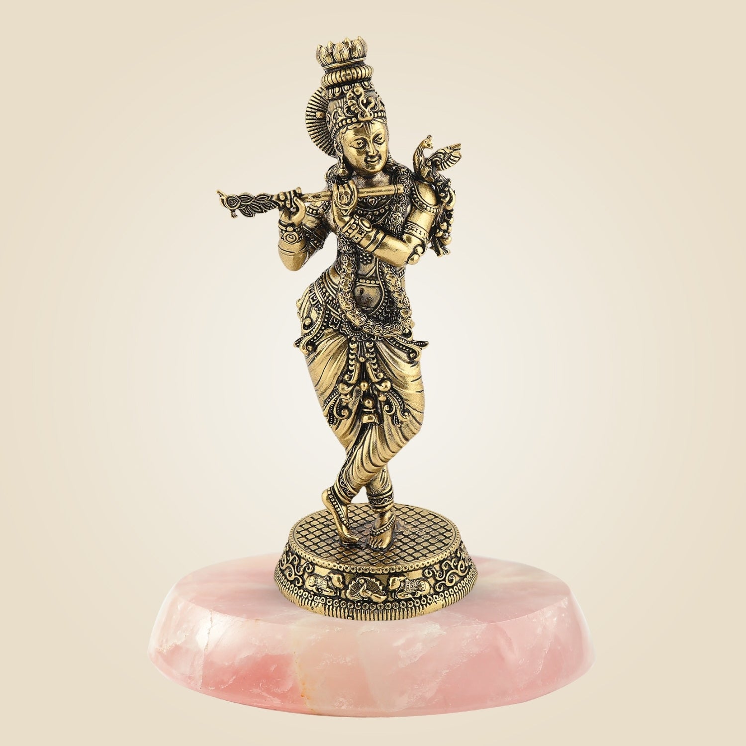 Brass Krishna Statue with Stone base