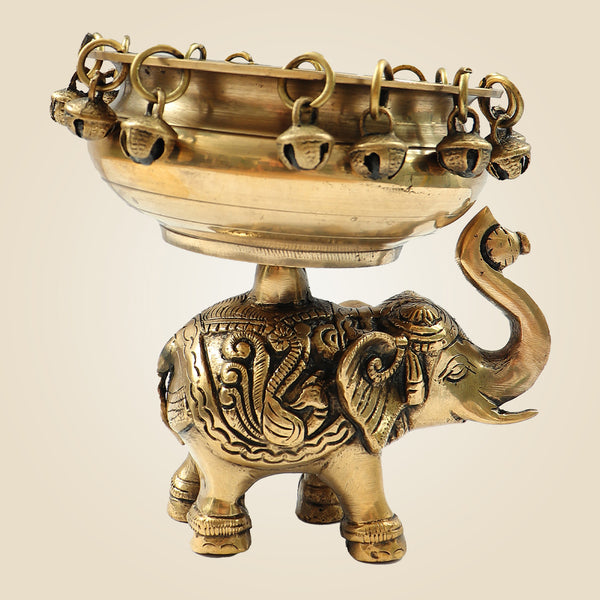 Heavy Brass Elephant Urli Bowl 6.25" | Decorative Vessel for Flowers, Pooja & Festive Home Decor