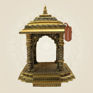 10.5 Inch Pure Brass Pooja Mandir for God Idols – Handcrafted Home Temple Decor