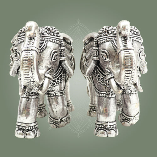 Silver-Plated Elephant Brass Statue – Superfine Decorative Finish 3.5"