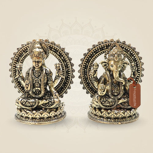 3" Brass Lakshmi Ganesha Idol & Statue for Wealth, Luck & Positive Energy