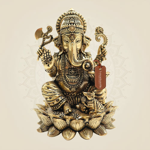 Brass Chaturbhuj Ganesh Idol – 4.75" Handcrafted Artisan Pure Brass Murti