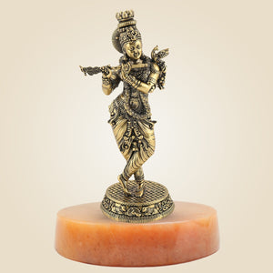 Brass Krishna Statue with Stone base