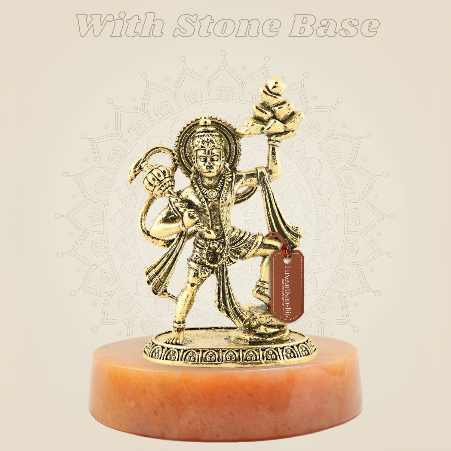 Brass Hanuman handmade statue with stone base