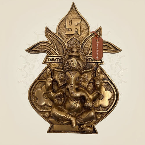 9.5" Brass Ganesha on Kalash Wall Hanging – Handmade Pooja & Entrance Decor